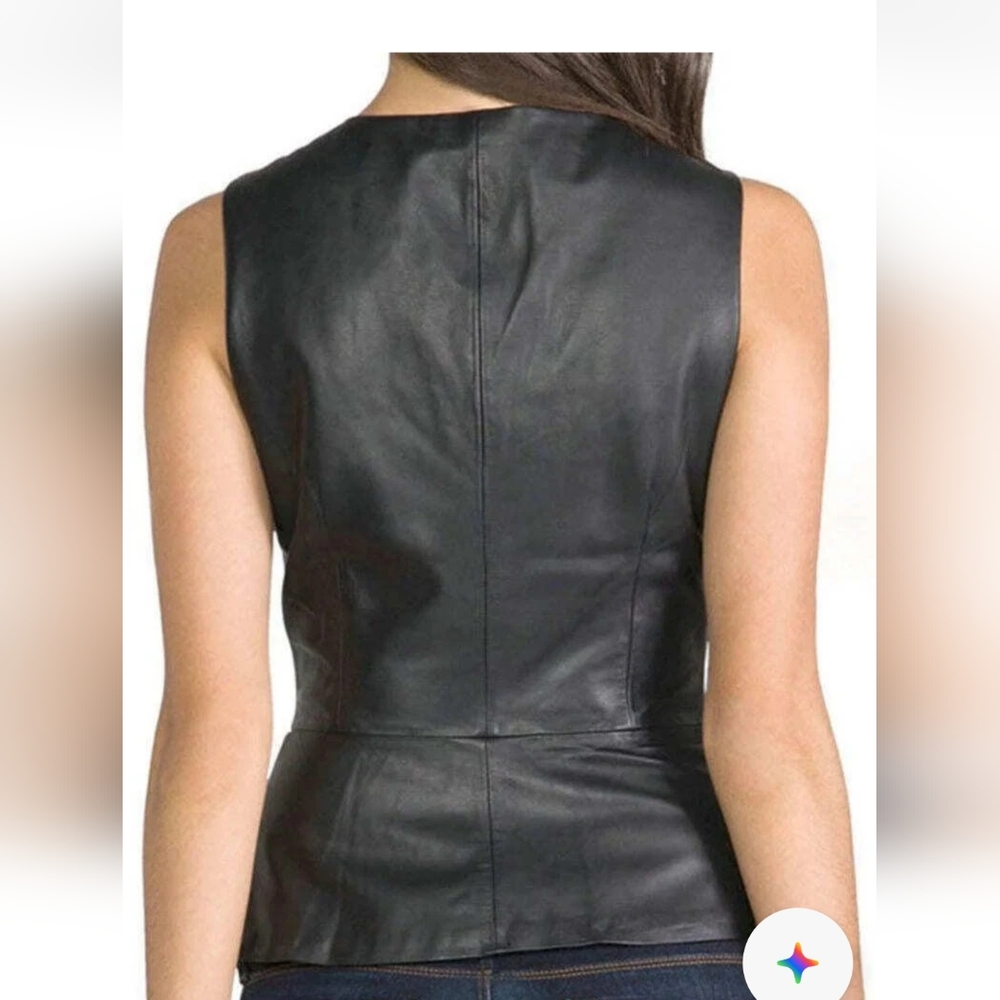 Trina Turk Sleeveless Leather Vest Zip Front In Metallic Silver Size 2 - Picture 3 of 12